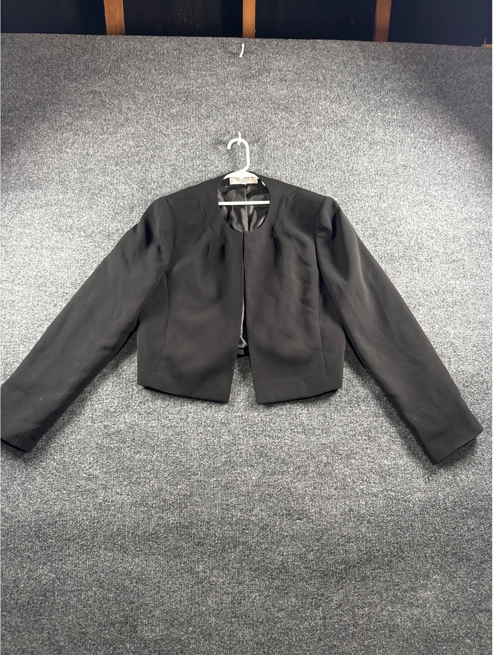 Kasper Womens Black Open Front Cropped Blazer Jacket Career Workwear